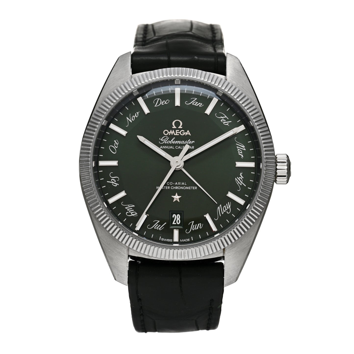 Stainless Steel Alligator 41mm Constellation Globemaster Chronometer Annual Automatic Watch Green 130.33.41.22.10.001
