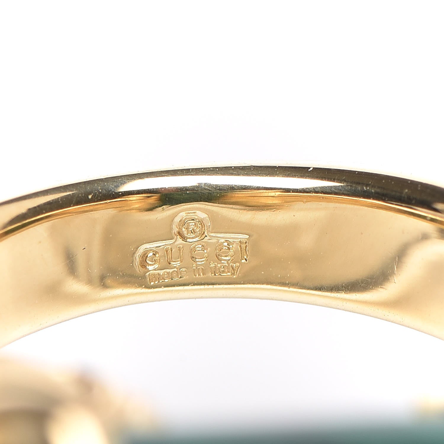 Gucci 18K Yellow Gold Malachite Horsebit Ring 54 6.75 6 of 7