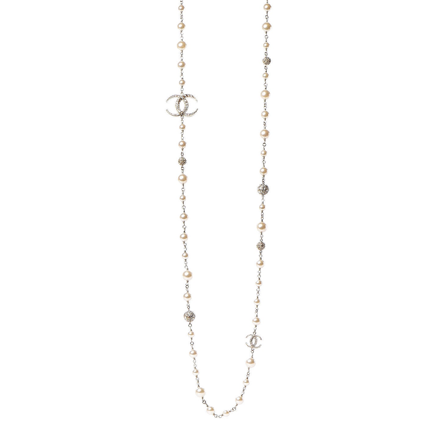 Pearl Baguette Crystal CC Moon Long Necklace Light Gold