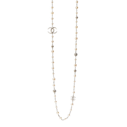 Chanel Pearl Baguette Crystal CC Moon Long Necklace Light Gold 1 of 7