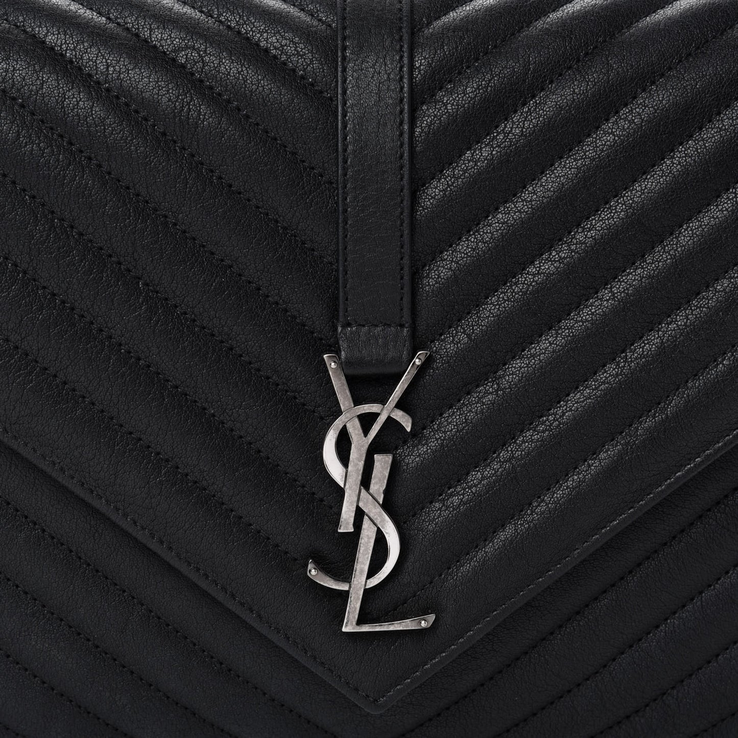 Sheepskin Matelasse Chevron Monogram Large College Satchel Black