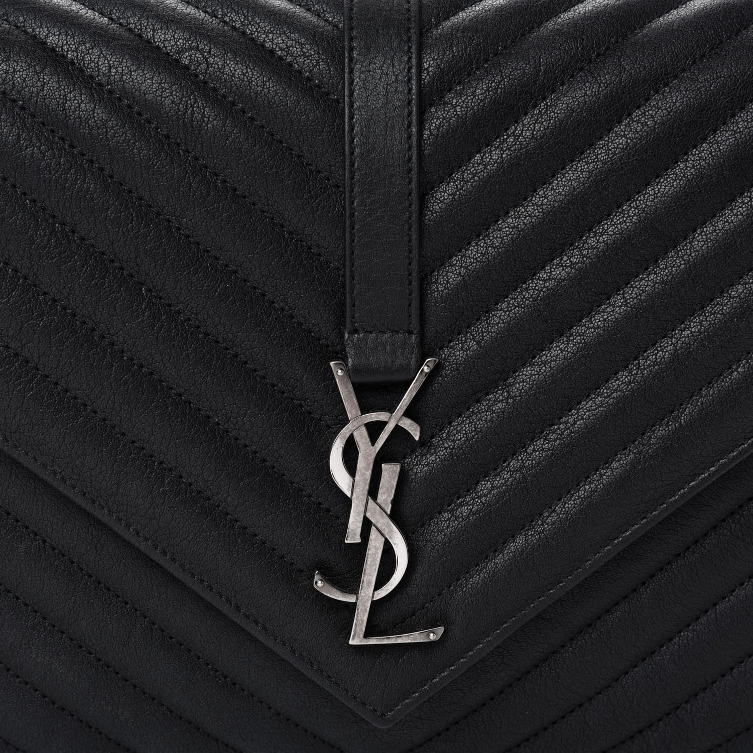 Saint Laurent Sheepskin Matelasse Chevron Monogram Large College Satchel Black 11 of 11