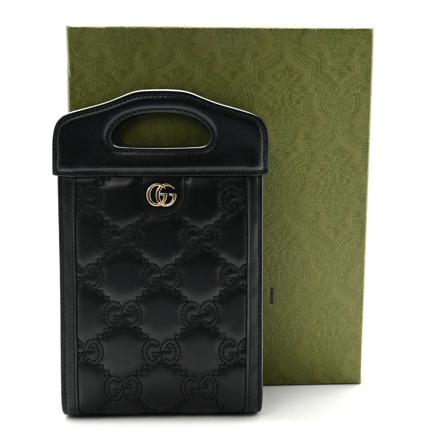 Calfskin GG Matelasse Mini Top Slip Handle Crossbody Bag Black Natural