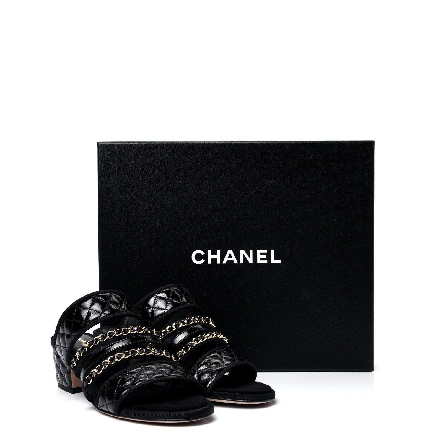 Chanel Distressed Patent Quilted Chain Mule Sandals 37 Black 11 of 11