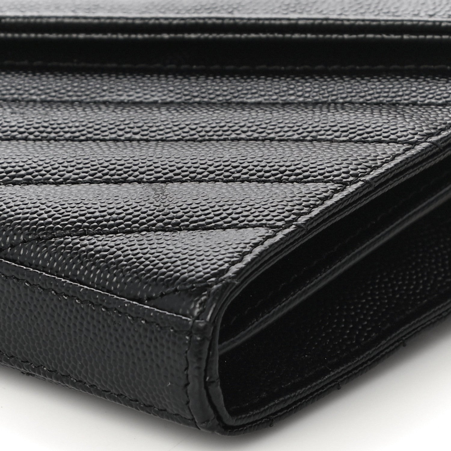 Saint Laurent Grain De Poudre Matelasse Chevron Monogram Chain Wallet Black 8 of 11