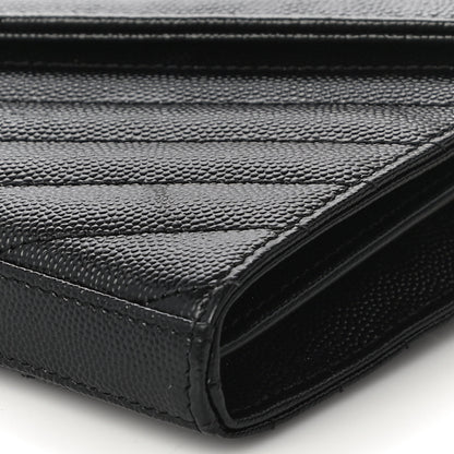 Saint Laurent Grain De Poudre Matelasse Chevron Monogram Chain Wallet Black 8 of 11