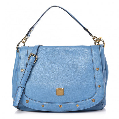 MCM Calfskin Studded Shoulder Bag Blue 1 of 12