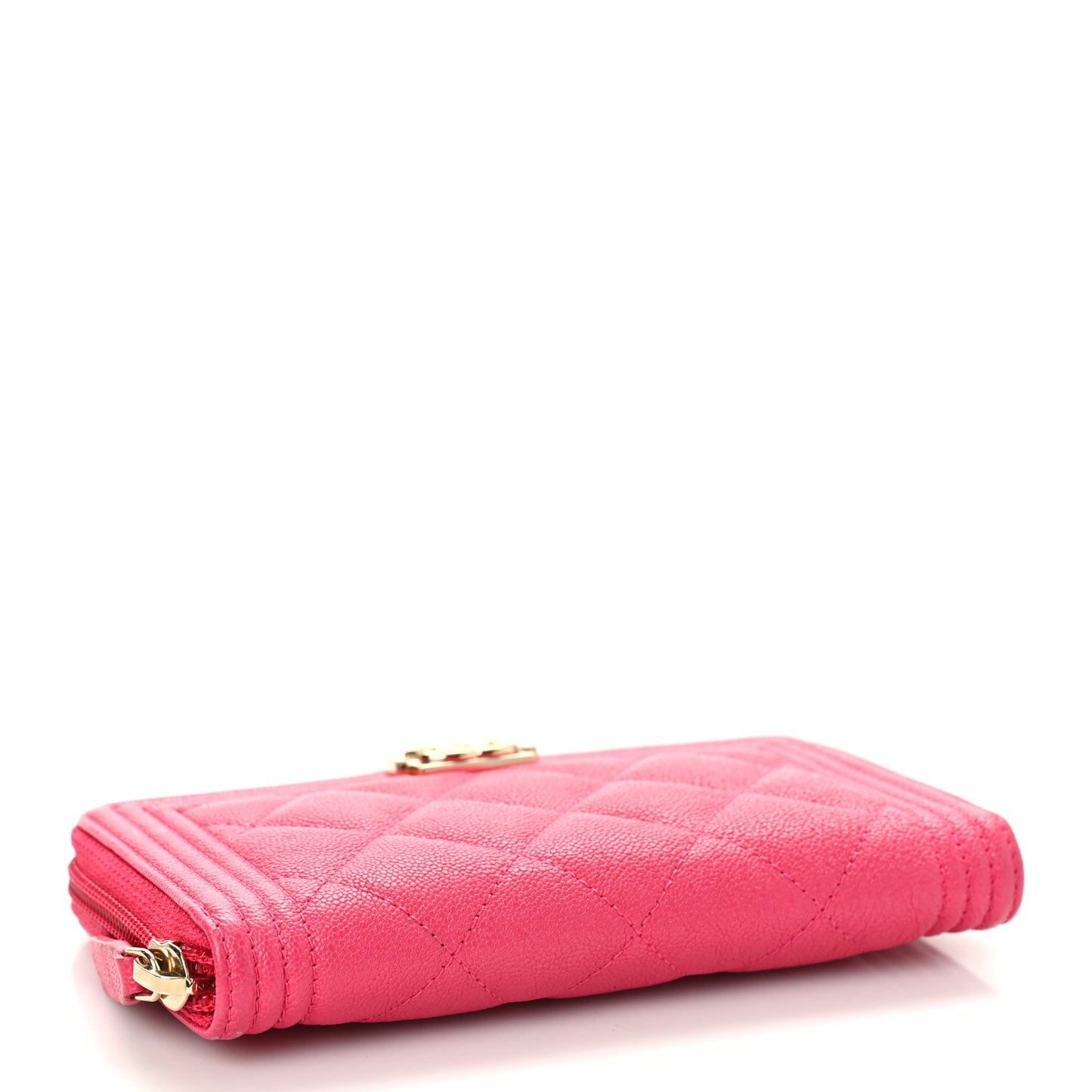 Caviar Quilted Small Boy Zip Around Wallet Fuchsia