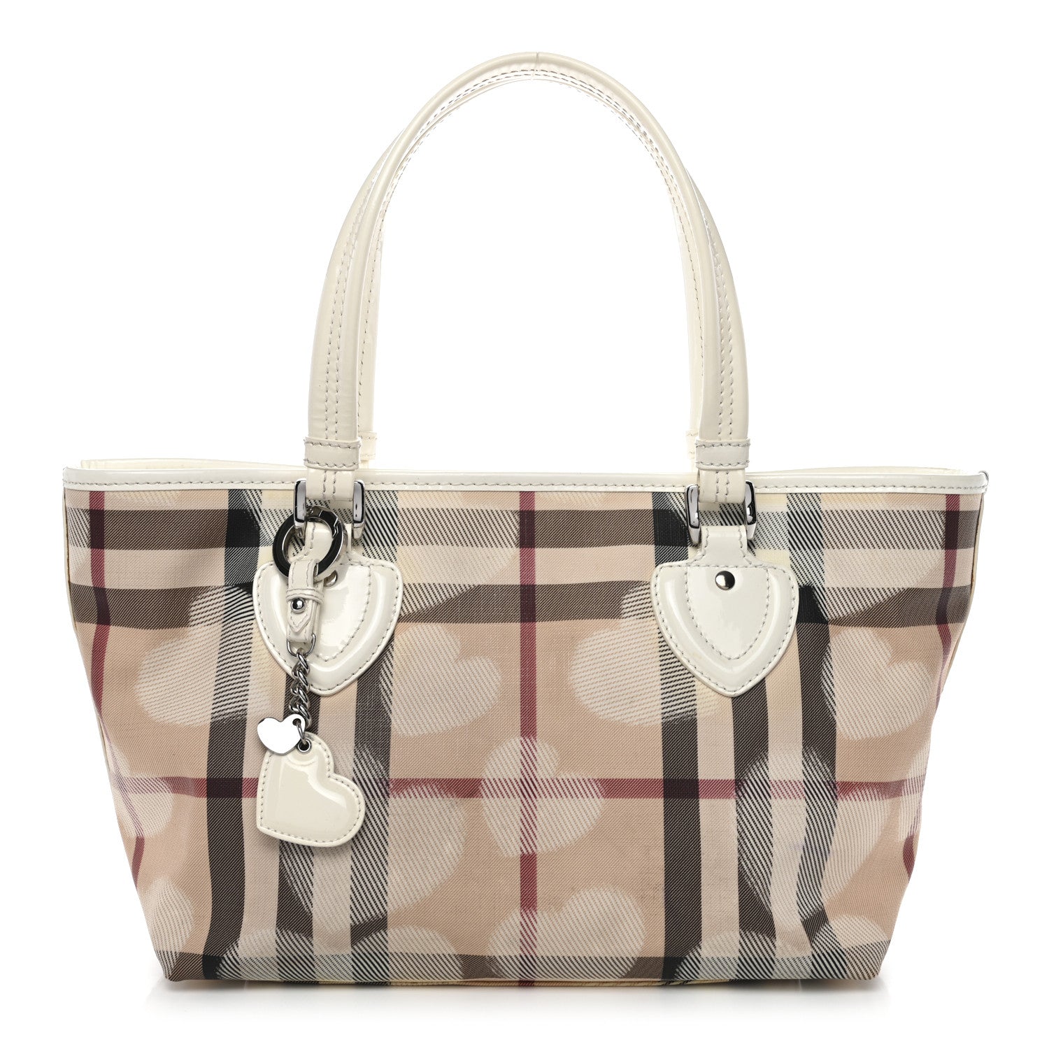 Burberry Supernova Check Hearts Small Nickie Tote White 1 of 12
