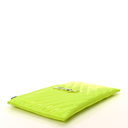 Saint Laurent Patent Grain De Poudre Matelasse Chevron Monogram Bill Pouch Neon Yellow 4 of 7