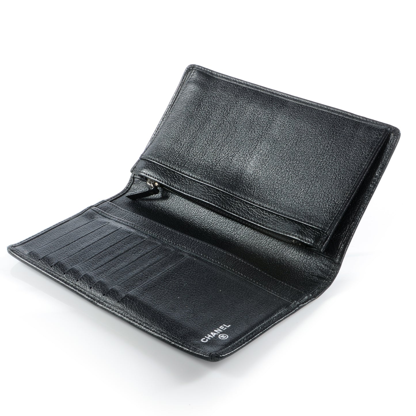Leather Camellia Yen Wallet Black