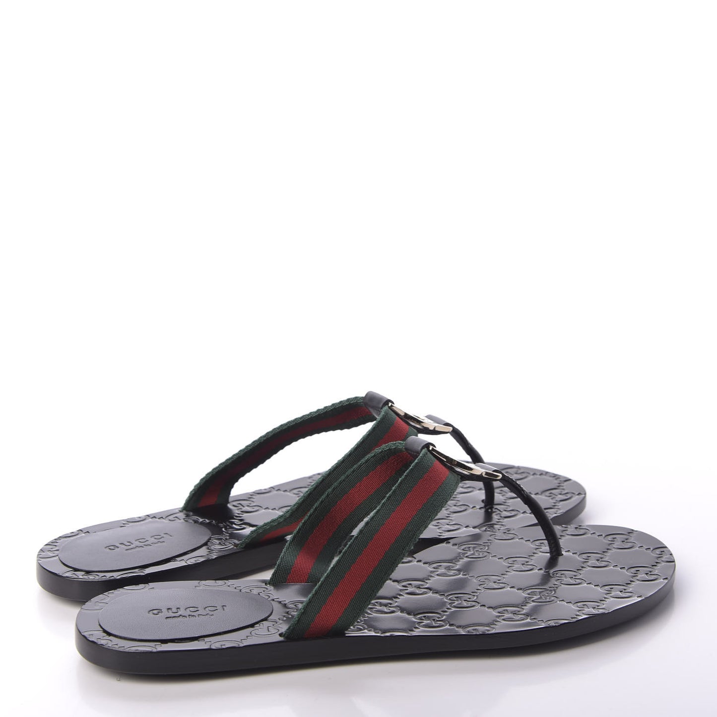Nylon Guccissima Web Womens Thong Sandals 38 Green Red Black