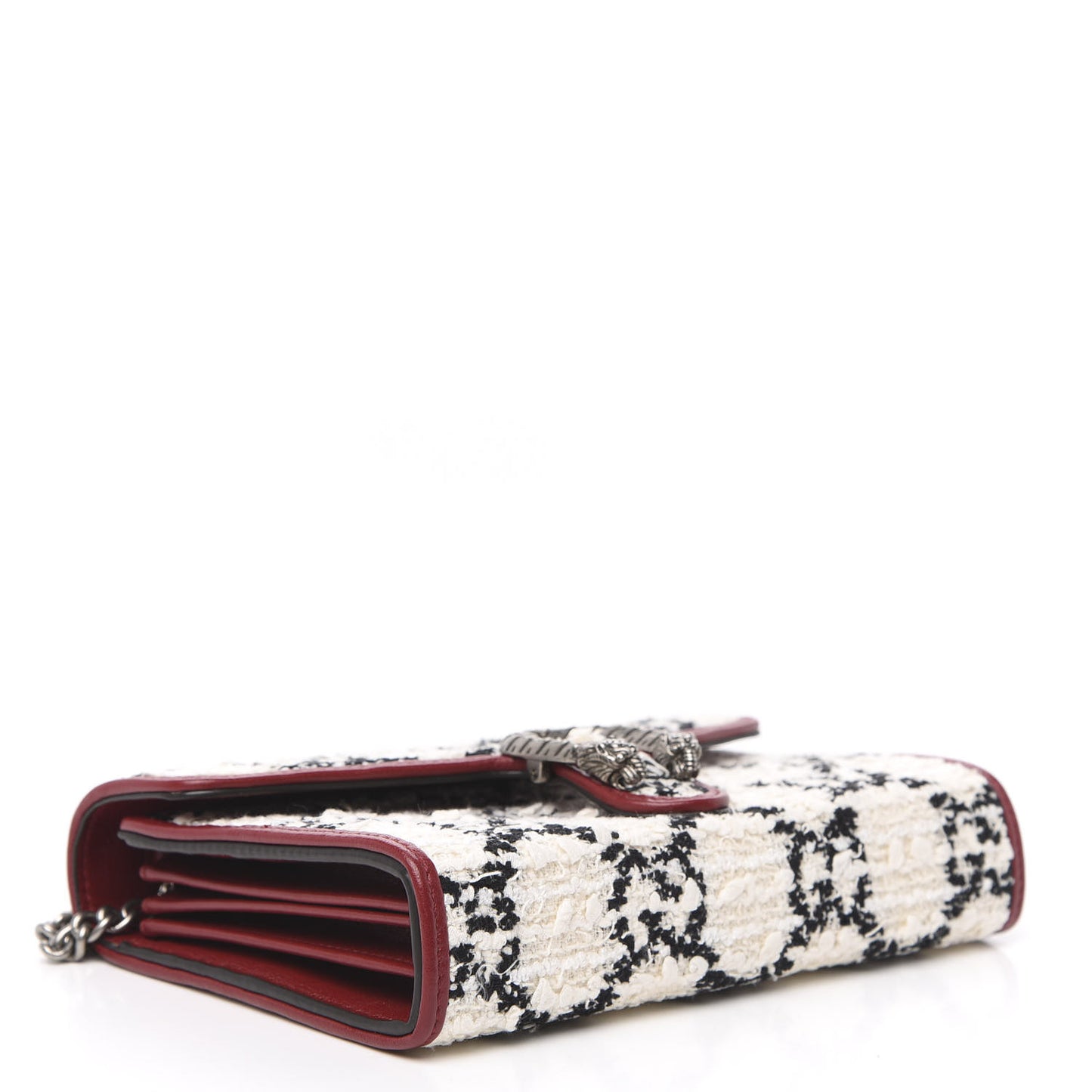 Tweed GG Monogram Mini Dionysus Chain Wallet White Black Romantic Cherry