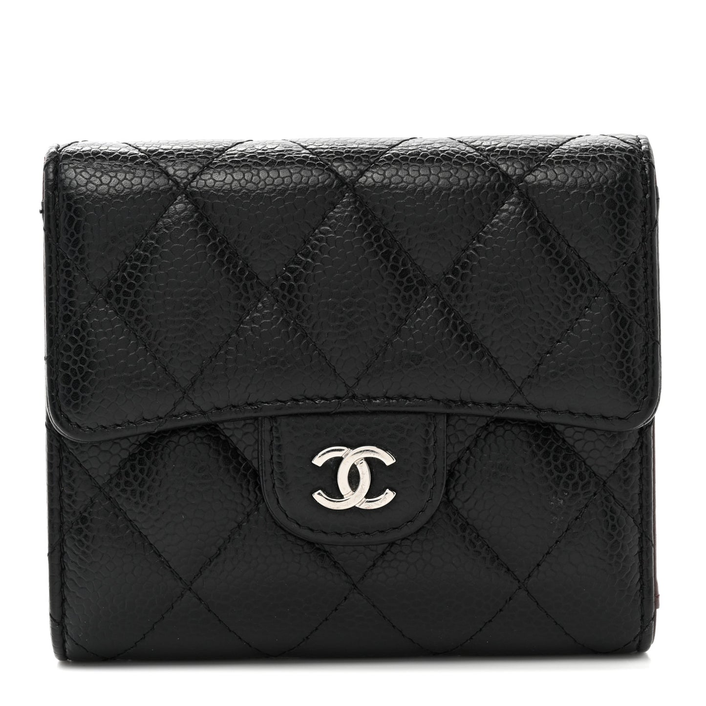 Caviar Quilted Compact Flap Wallet Black