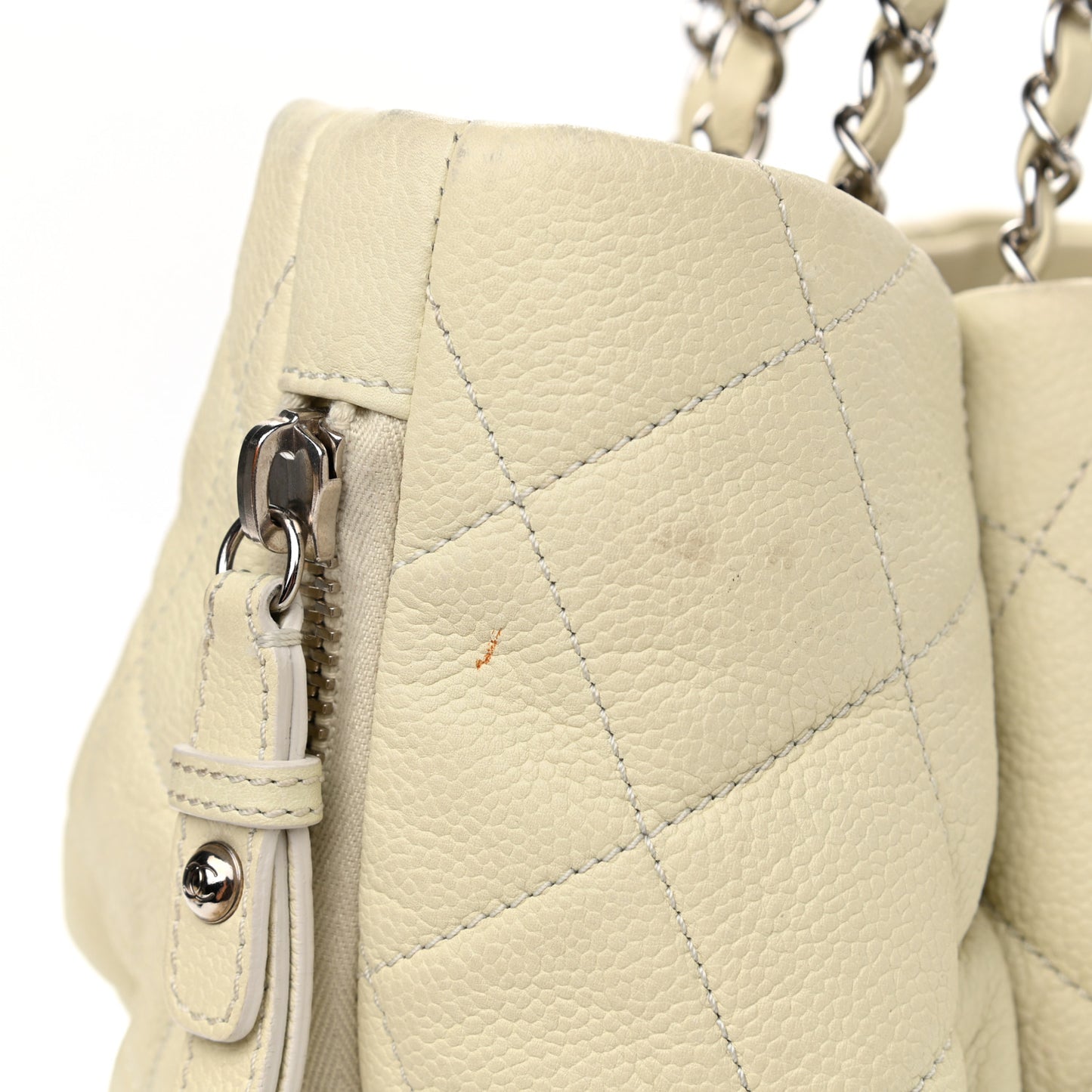 Caviar Quilted Expandable Zip Shoulder Bag White