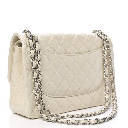 Chanel Pearly Caviar Quilted Jumbo Double Flap Dark White 3 of 13