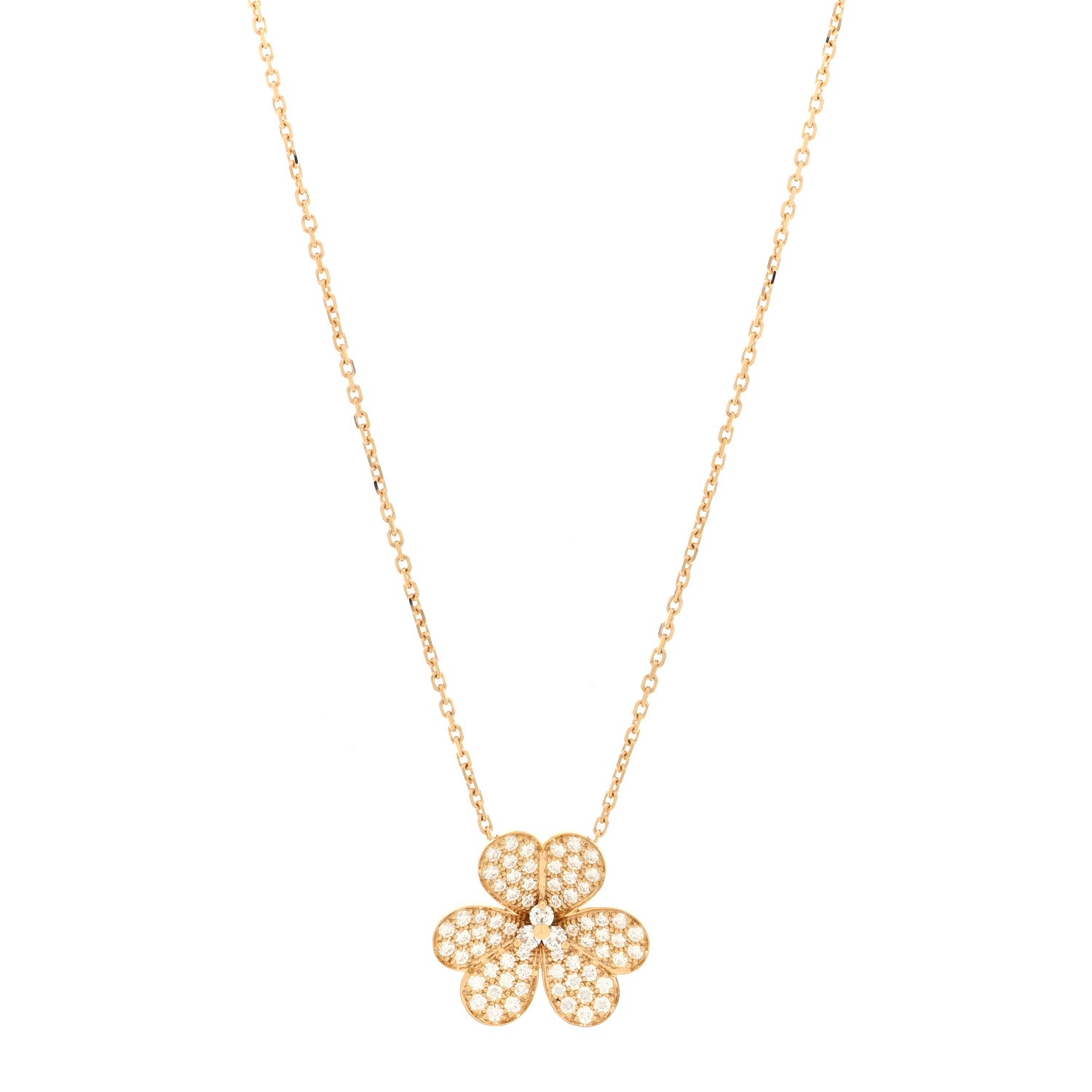 Van Cleef & Arpels 18K Yellow Gold Diamond Large Frivole Pendant Pave Necklace 1 of 4