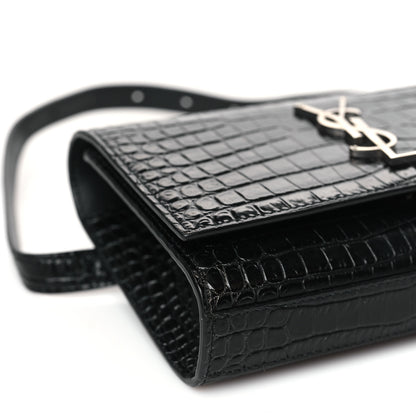 Saint Laurent Calfskin Crocodile Embossed Monogram Kate Belt Bag Black 7 of 9