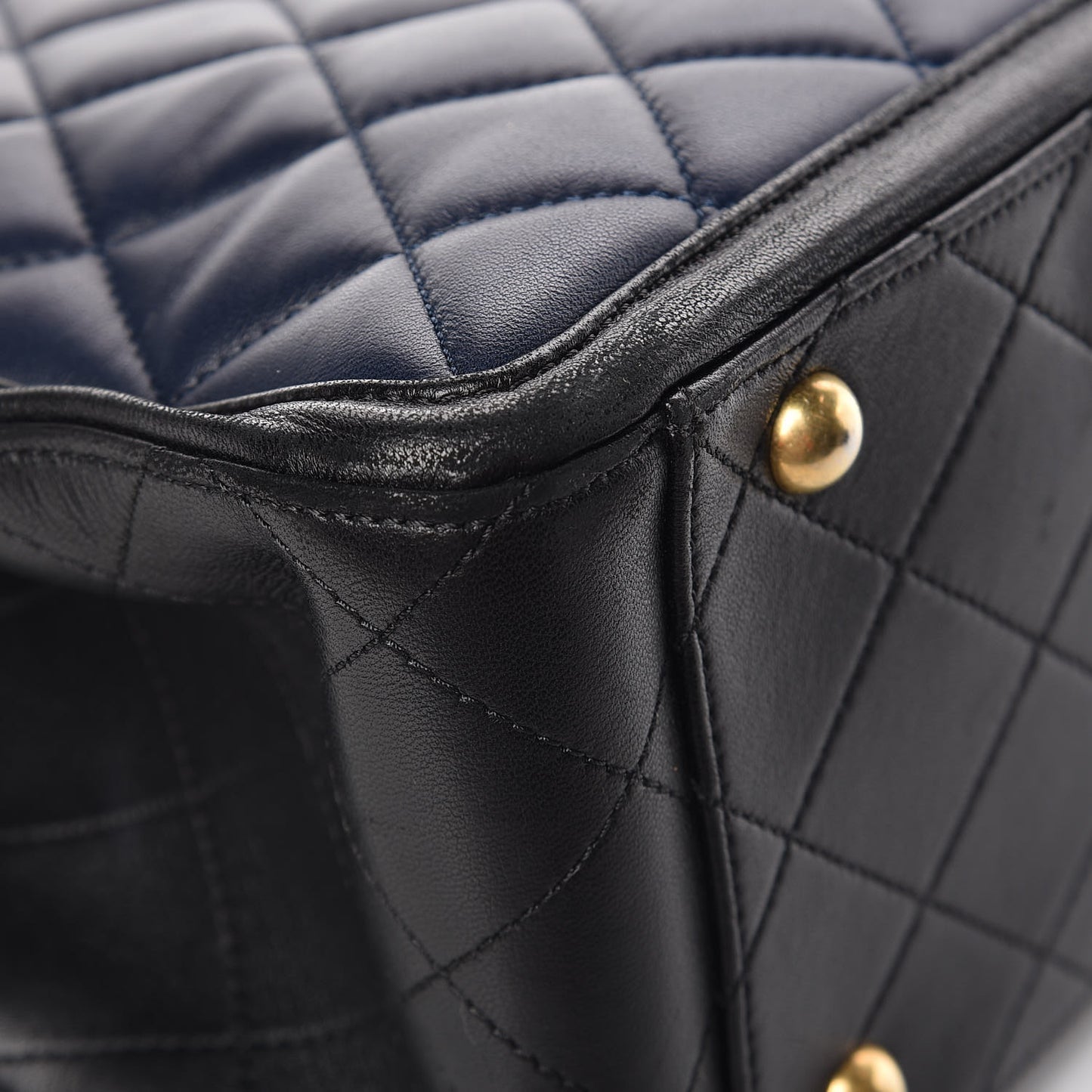 Lambskin Quilted Elegant CC Shopping Tote Navy Black