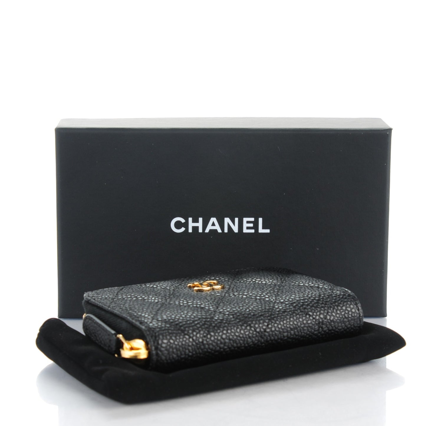 Caviar Quilted Zip Coin Purse Black