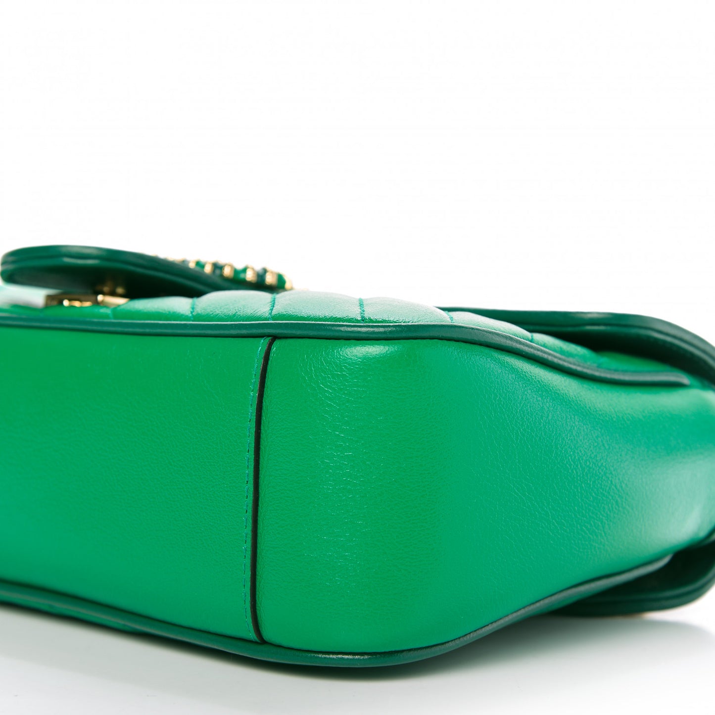 Azalea Calfskin Enamel Matelasse Diagonal Small Torchon GG Marmont Shoulder Bag New Shamarock Emerald