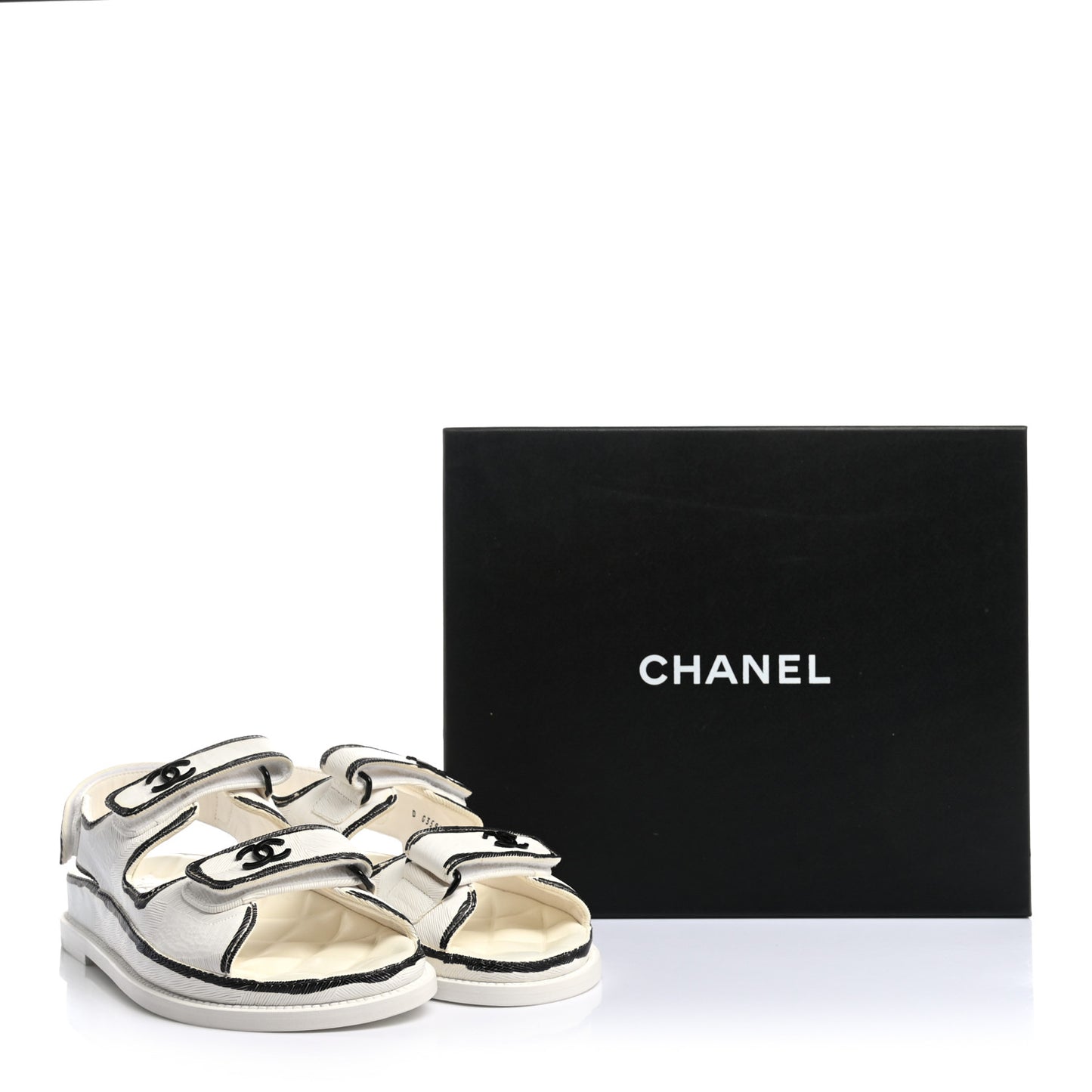 Calfskin Printed Velcro Dad Sandals 38 White Black