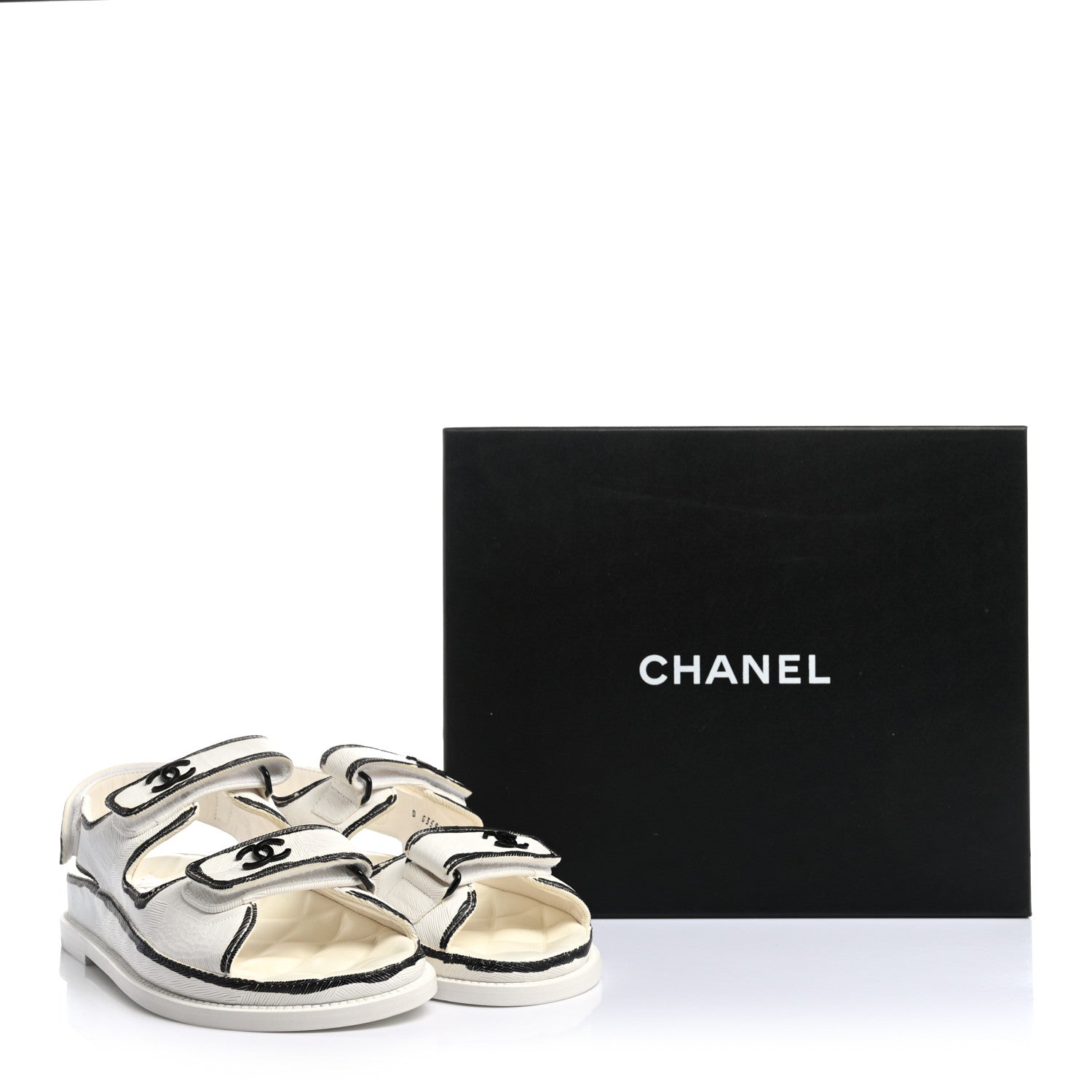 Chanel Calfskin Printed Velcro Dad Sandals 38 White Black 10 of 10