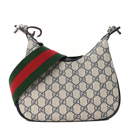 Gucci GG Supreme Monogram Textured Calfskin Web Small Attache Shoulder Bag Beige Blue 1 of 10