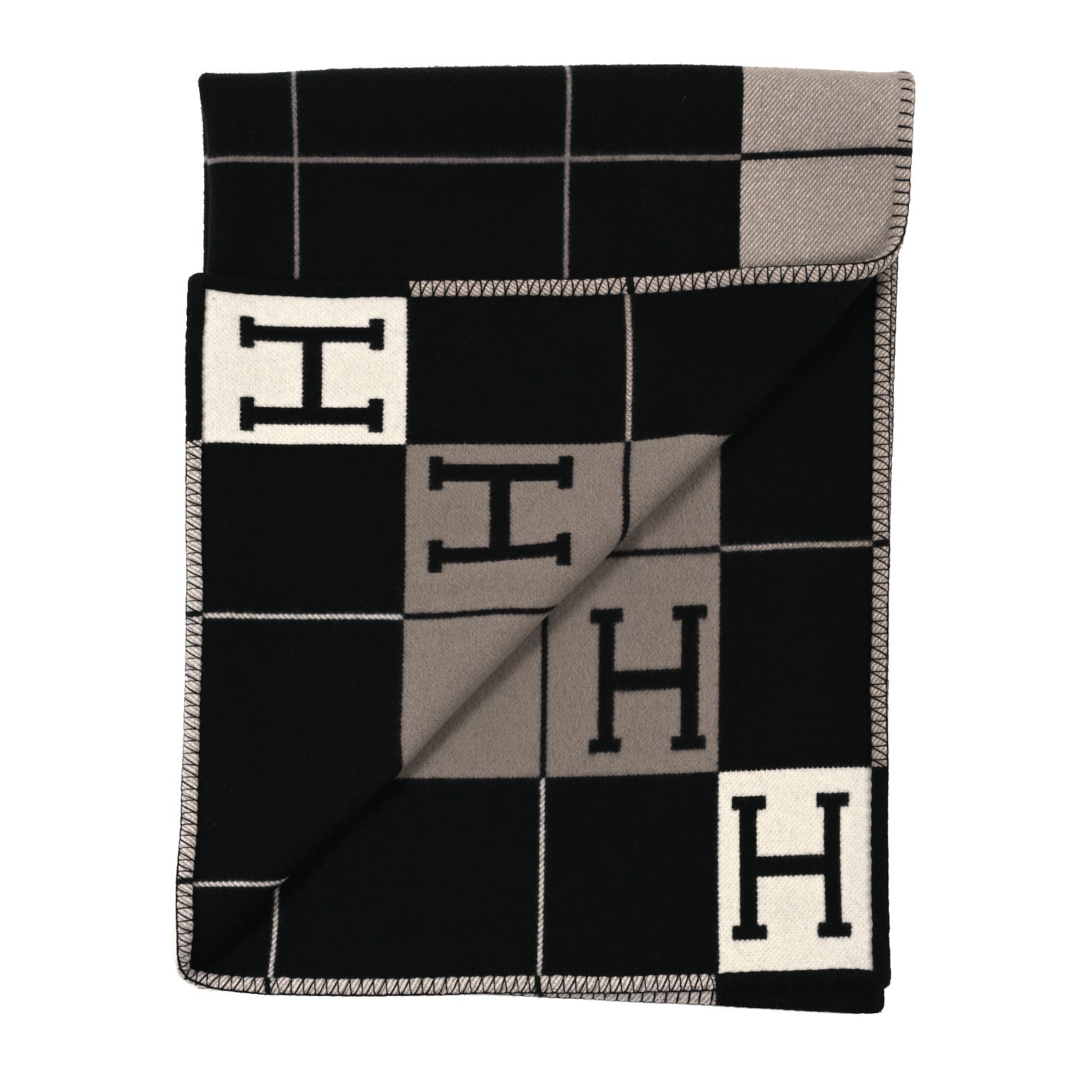 Hermes Wool Cashmere Avalon III Blanket Ecru Black 2 of 3