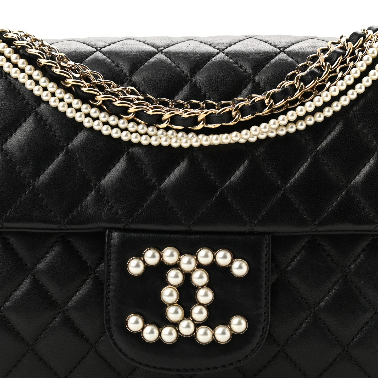 Lambskin Quilted Medium Westminster Pearl Flap Black