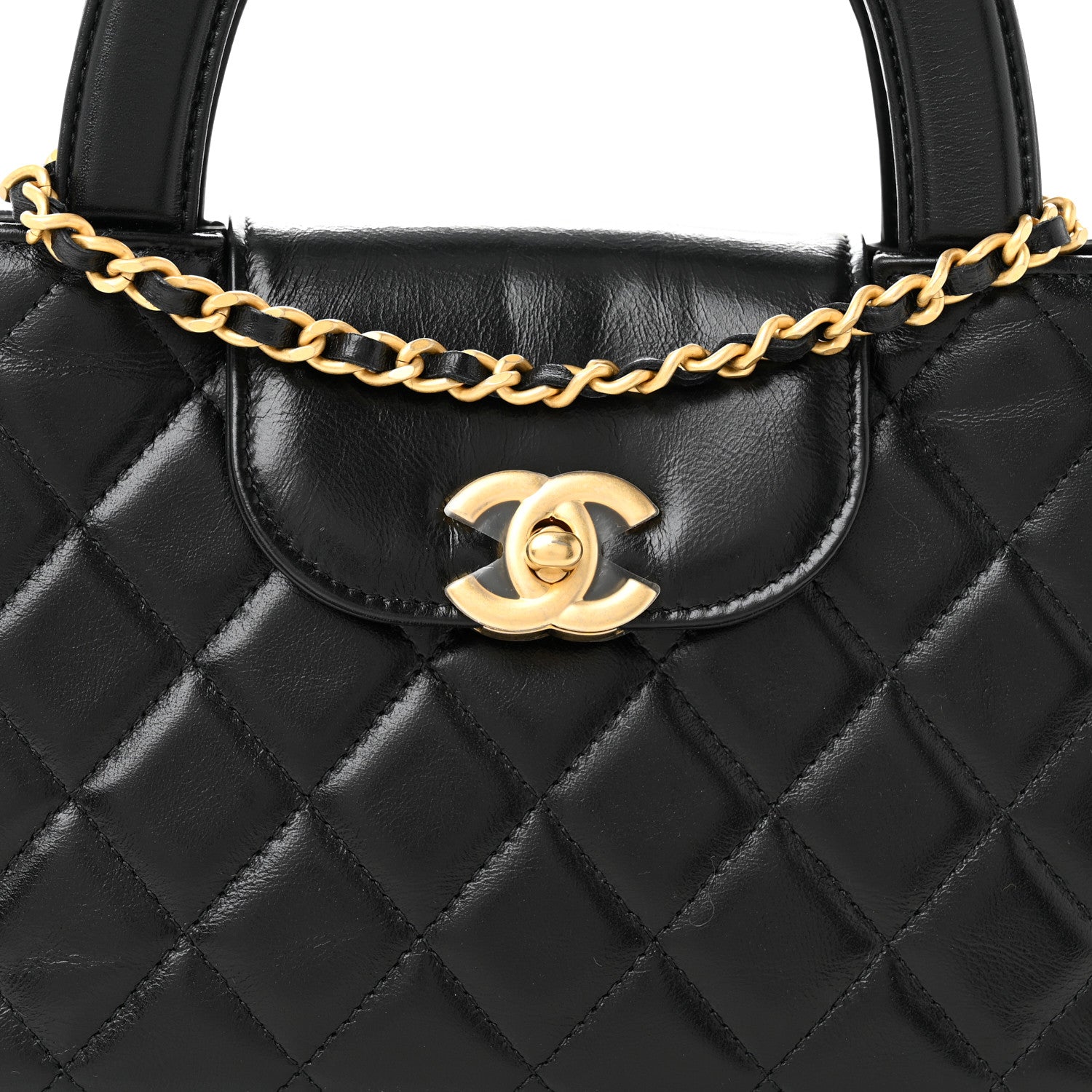 Chanel Shiny Aged Calfskin Quilted Nano Kelly Shopper Black 8 of 10