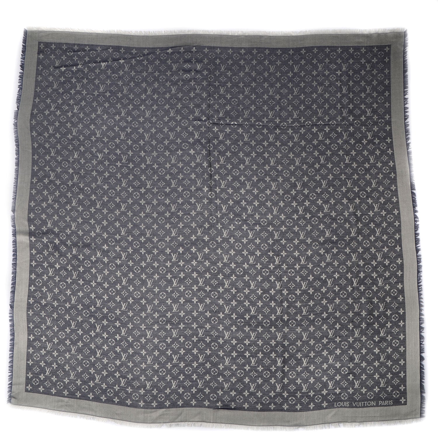 Louis Vuitton Silk Wool Monogram Denim Shawl Blue 6 of 35