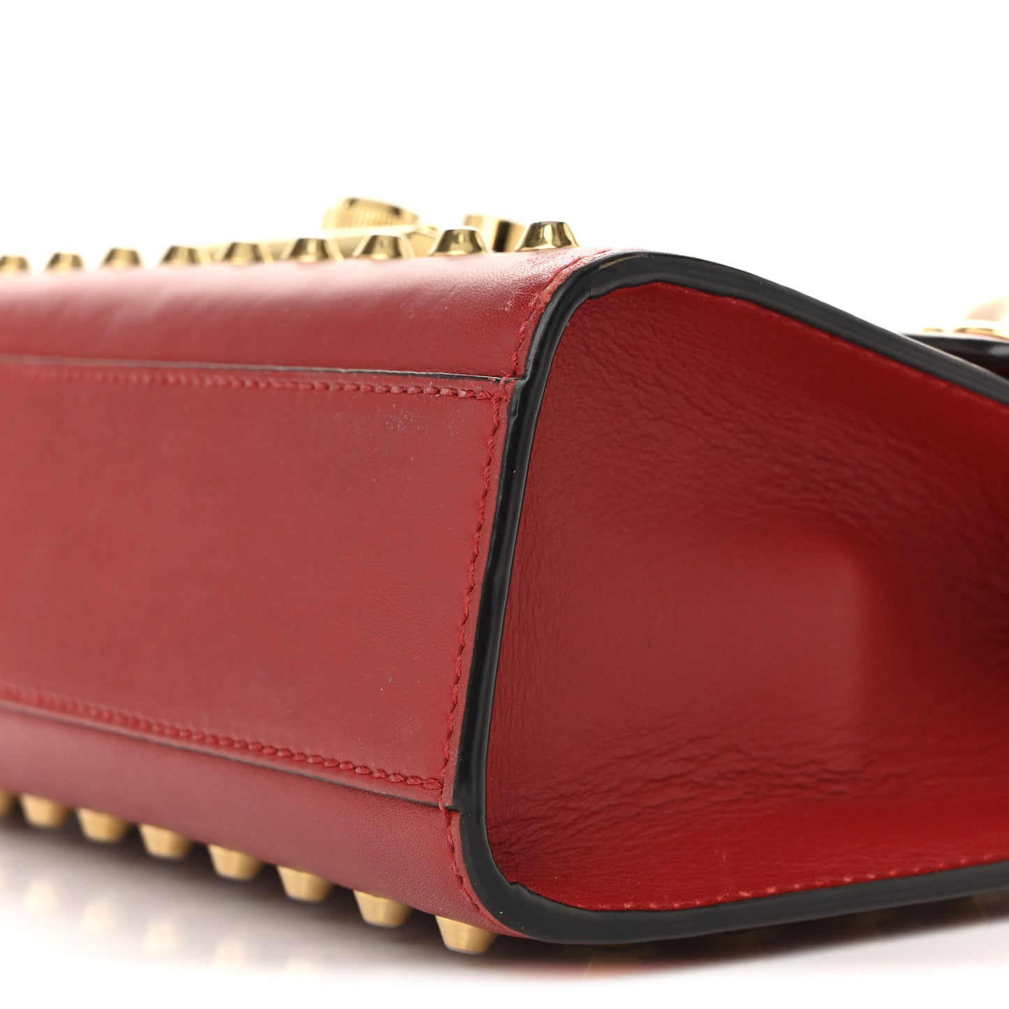 Calfskin Studded Small Padlock Shoulder Bag Hibiscus Red