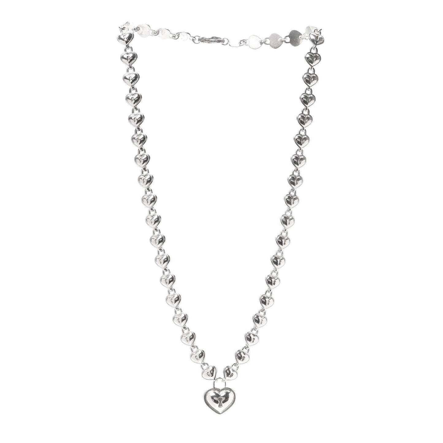 Sterling Silver Padlock Heart Link Necklace