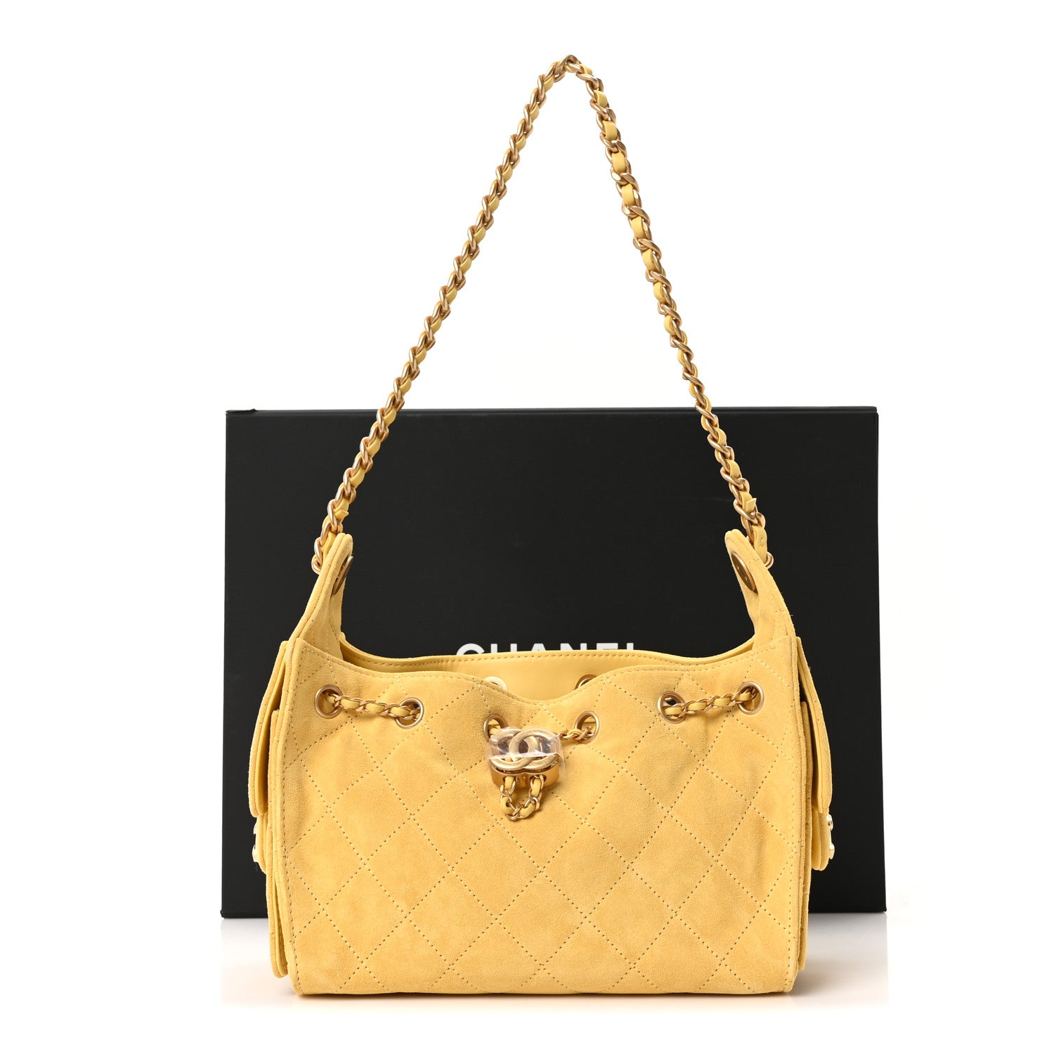 Chanel Suede Quilted Mini Chanel 25 Handbag Yellow 11 of 11