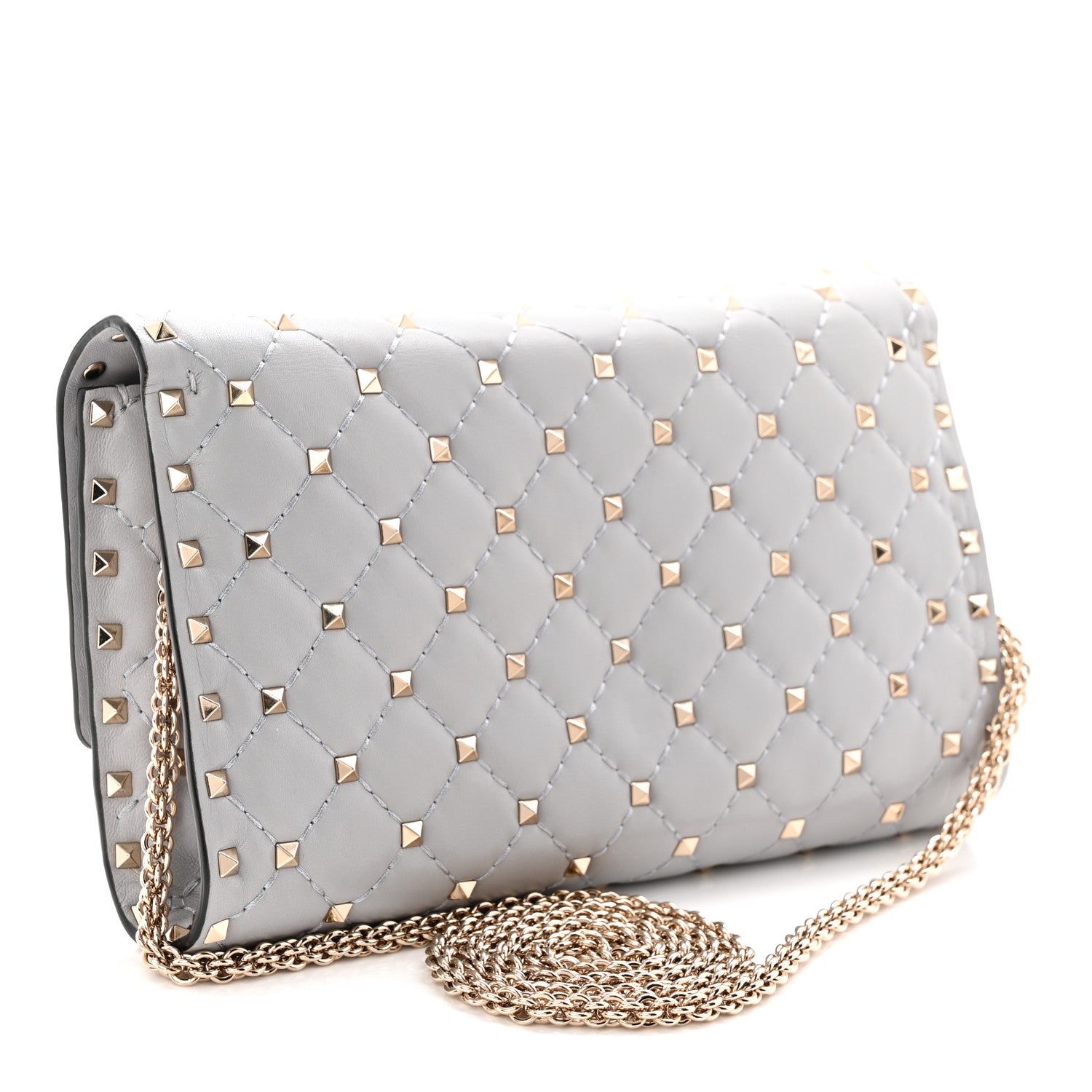 Valentino Garavani Lambskin Rockstud Spike Wallet on Chain Grey 3 of 10