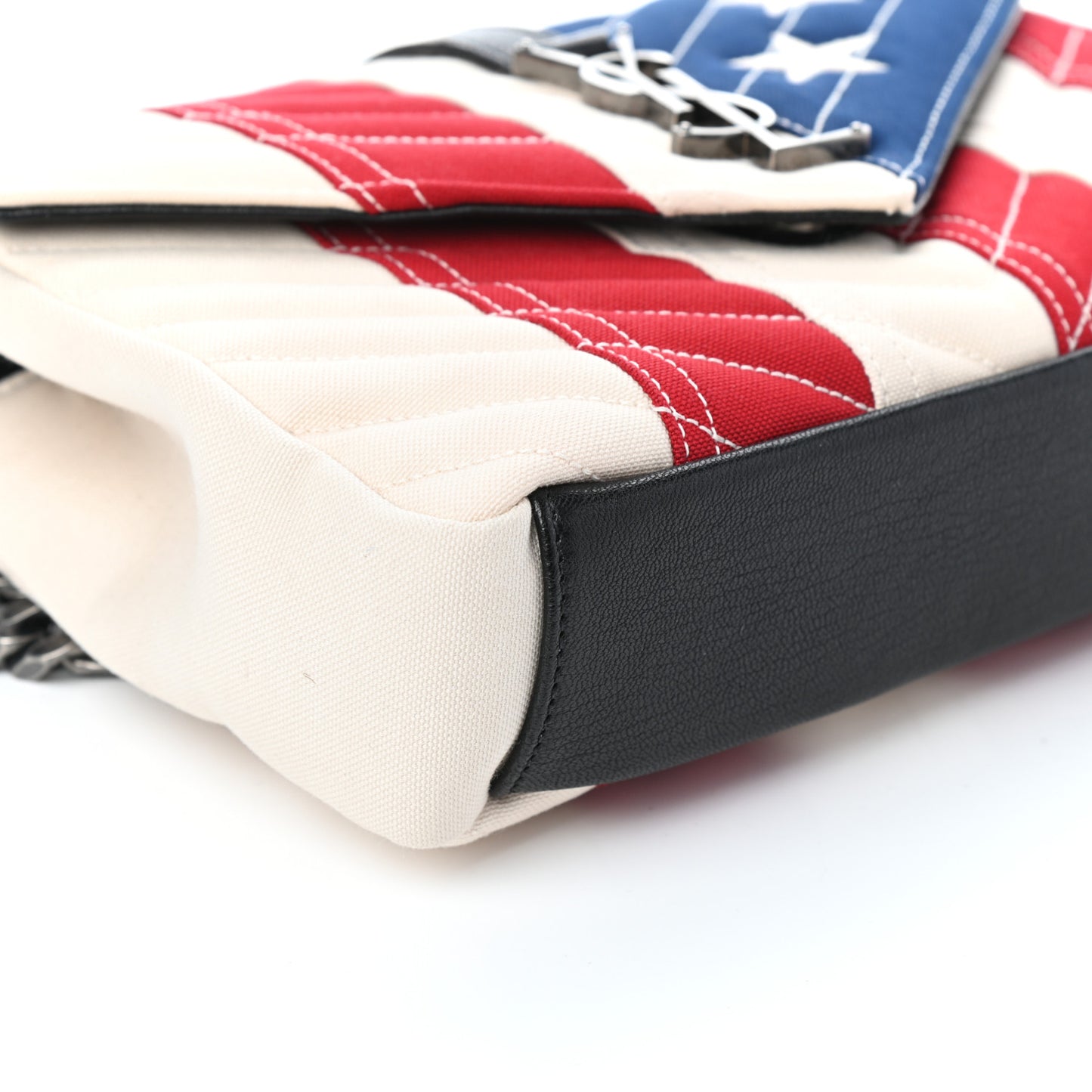 Canvas Matelasse Chevron American Flag Monogram Medium College Bag Red Blue