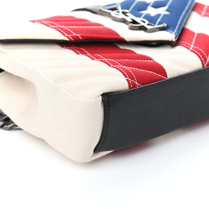 Saint Laurent Canvas Matelasse Chevron American Flag Monogram Medium College Bag Red Blue 8 of 9