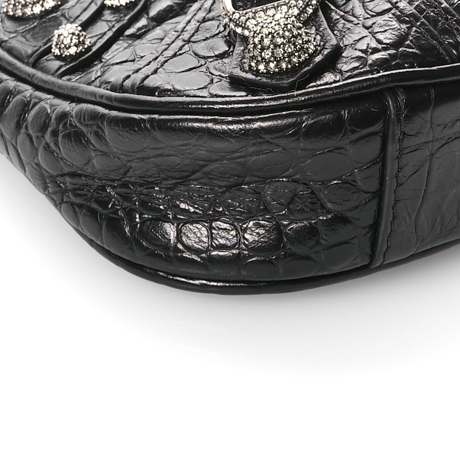 Balenciaga Extra Supple Calfskin Crocodile Embossed Crystal Le Cagole Mini Purse With Chain Black 9 of 10