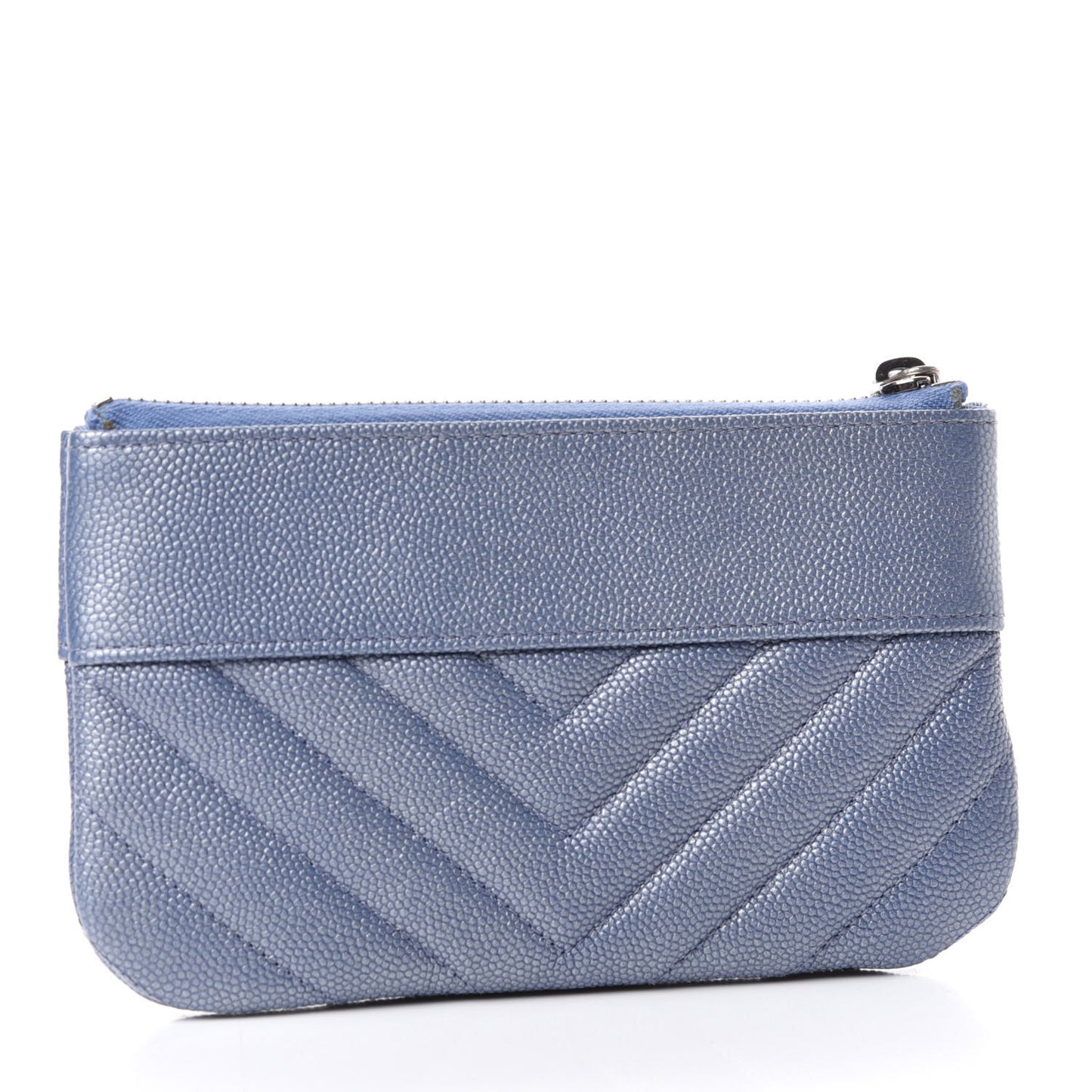 Metallic Caviar Chevron Quilted Small Vintage Mademoiselle Cosmetic Case Blue