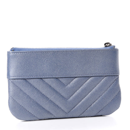 Chanel Metallic Caviar Chevron Quilted Small Vintage Mademoiselle Cosmetic Case Blue 3 of 7