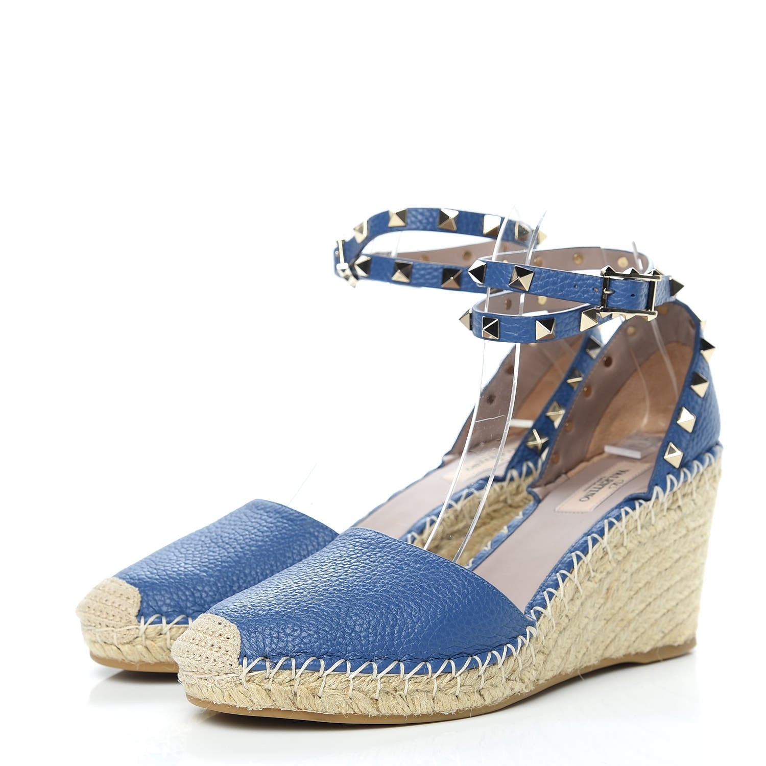 Valentino Garavani Grained Calfskin Rockstud Ankle Wrap Espadrille 15/85mm Wedges 39 Baltique 3 of 8