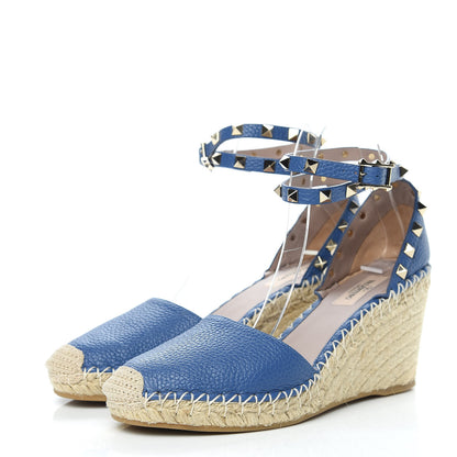 Valentino Garavani Grained Calfskin Rockstud Ankle Wrap Espadrille 15/85mm Wedges 39 Baltique 3 of 8