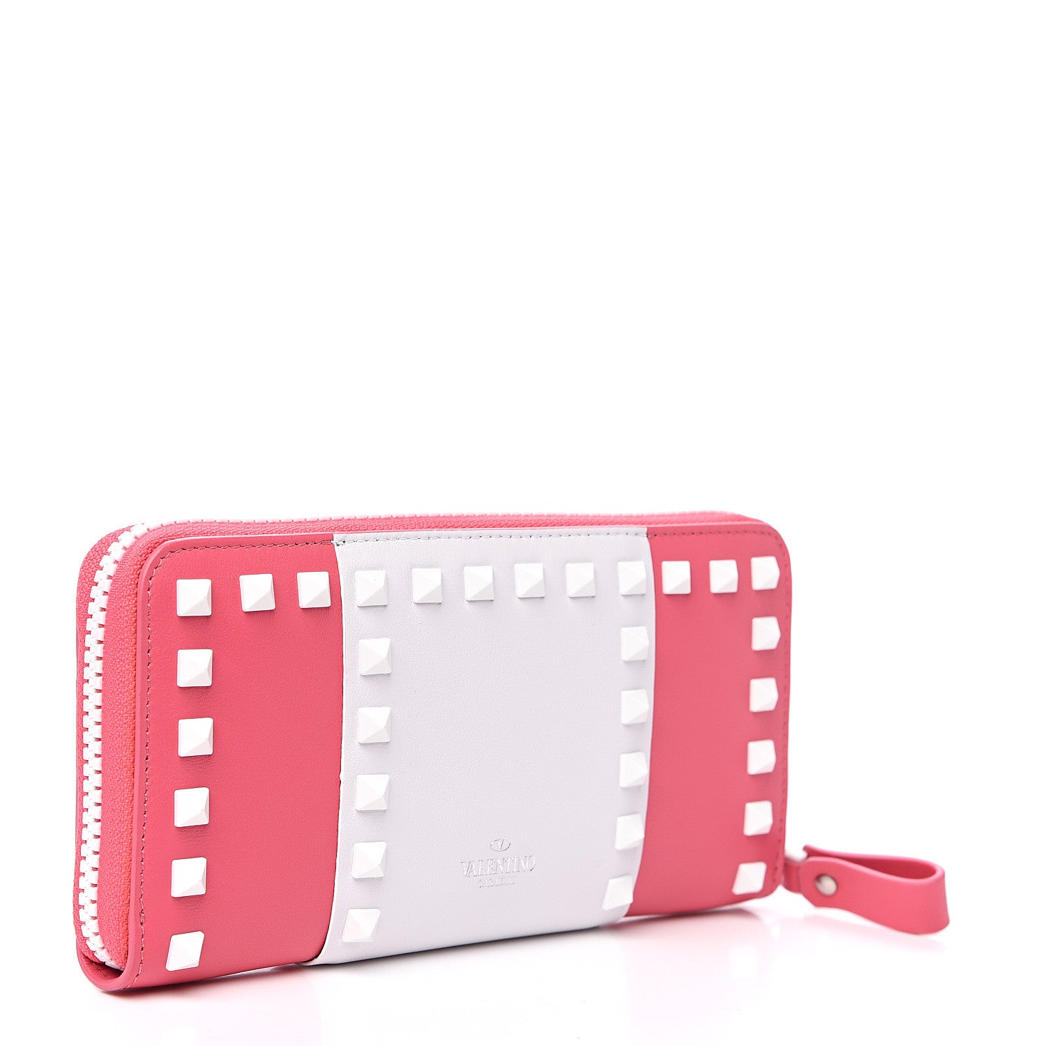 Valentino Garavani Vitello Colorblock Free Rockstud Zip Around Wallet Shadow Pink White 2 of 8