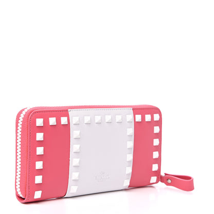 Valentino Garavani Vitello Colorblock Free Rockstud Zip Around Wallet Shadow Pink White 2 of 8