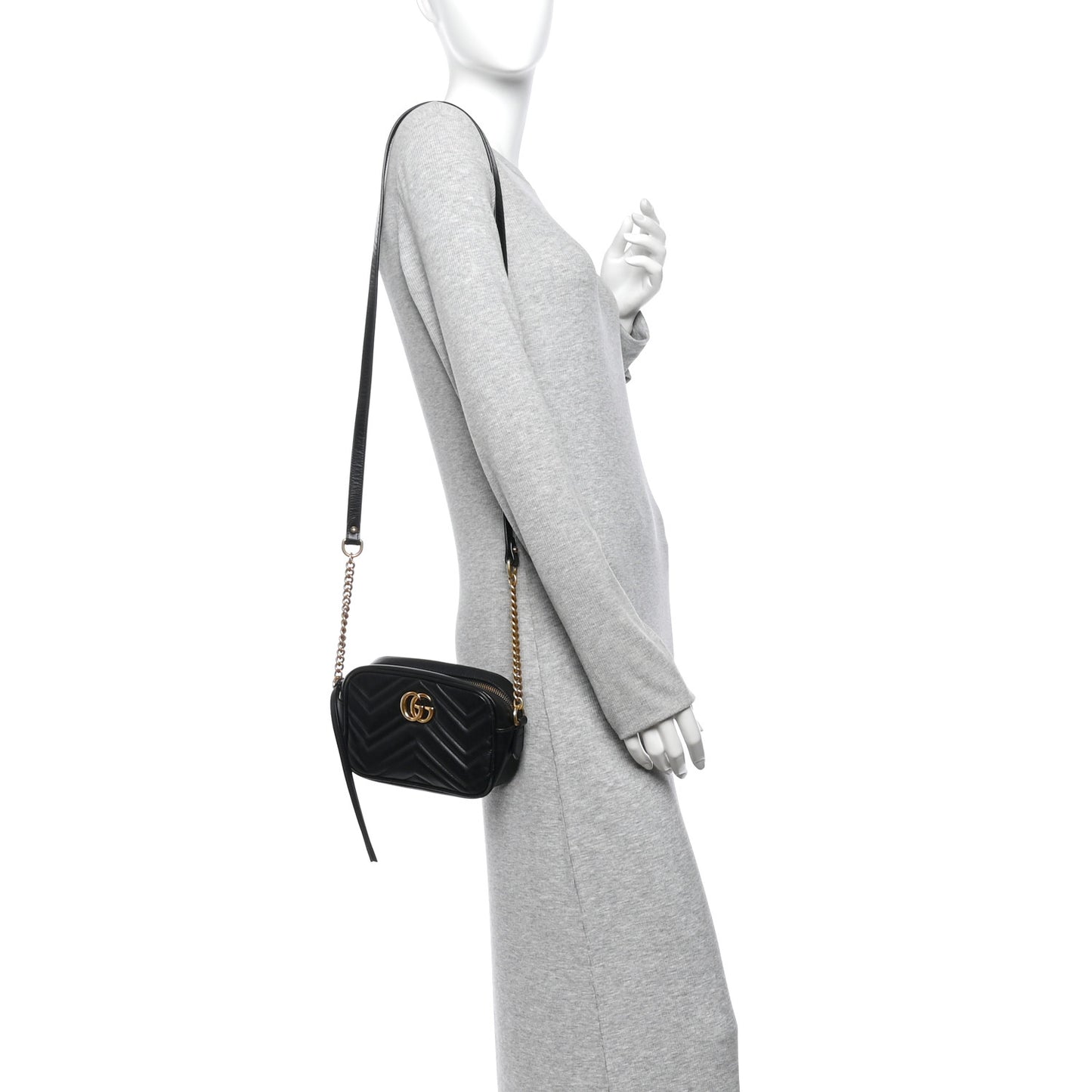 Calfskin Matelasse Mini GG Marmont Camera Bag Black