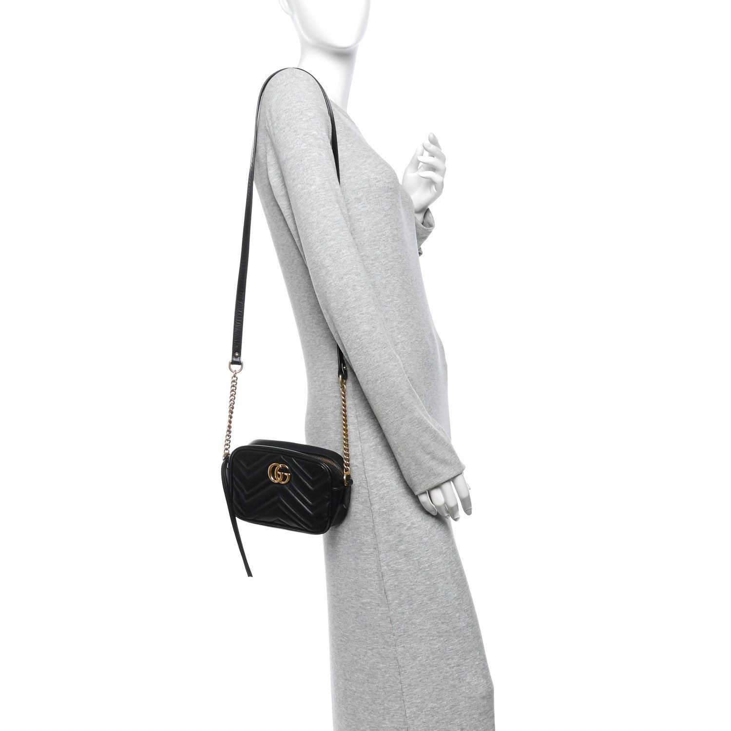Gucci Calfskin Matelasse Mini GG Marmont Camera Bag Black 2 of 10