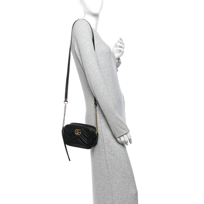 Gucci Calfskin Matelasse Mini GG Marmont Camera Bag Black 2 of 10