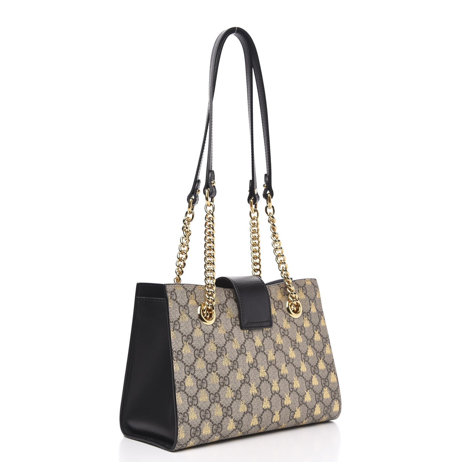 Gucci GG Supreme Monogram Bees Small Padlock Tote Beige Oro Black 3 of 9