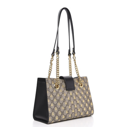 Gucci GG Supreme Monogram Bees Small Padlock Tote Beige Oro Black 3 of 9